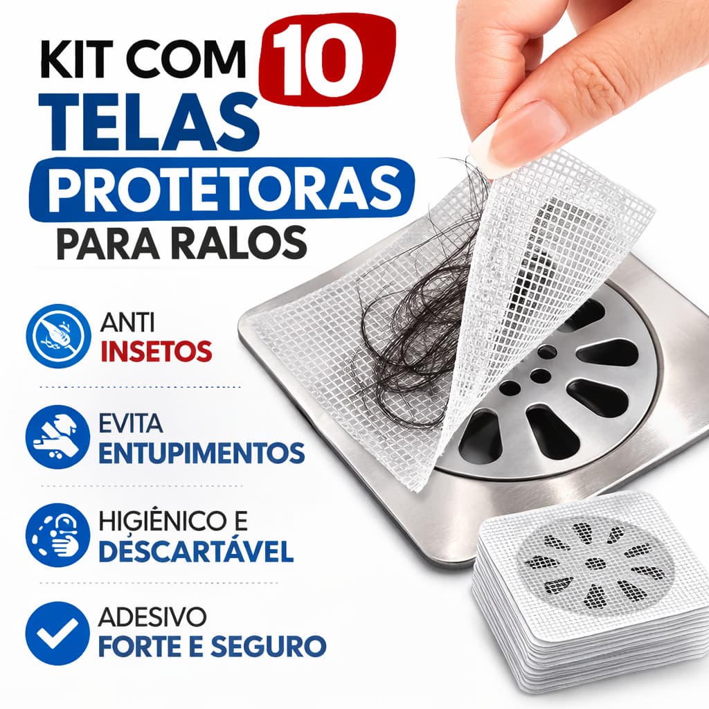 Tela Protetora para Ralo Kit 10 Unidades Adesiva Anti Entupimento Cabelo Banheiro Cozinha Filtro Ralo