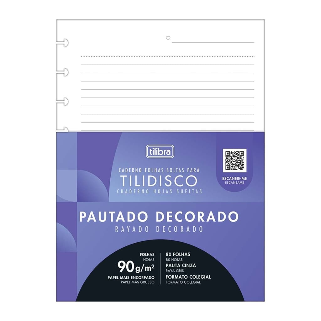 Refil para Caderno Universitário TILIBRA Tilidisco Pautado Decorado 80 Folhas