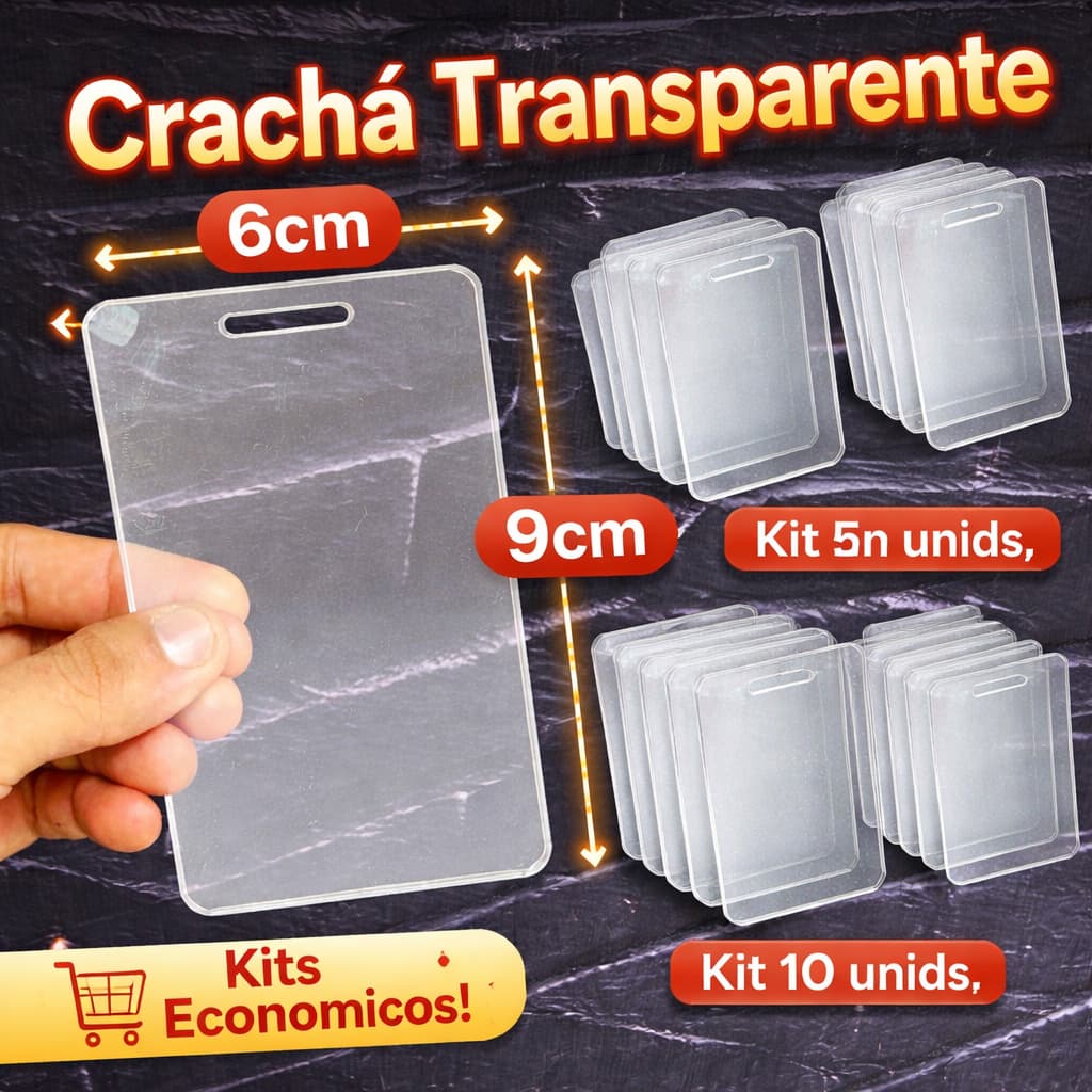 Kit Base para Crachá Acrílico Cristal 3mm – 5, 10 ou 25 Unidades