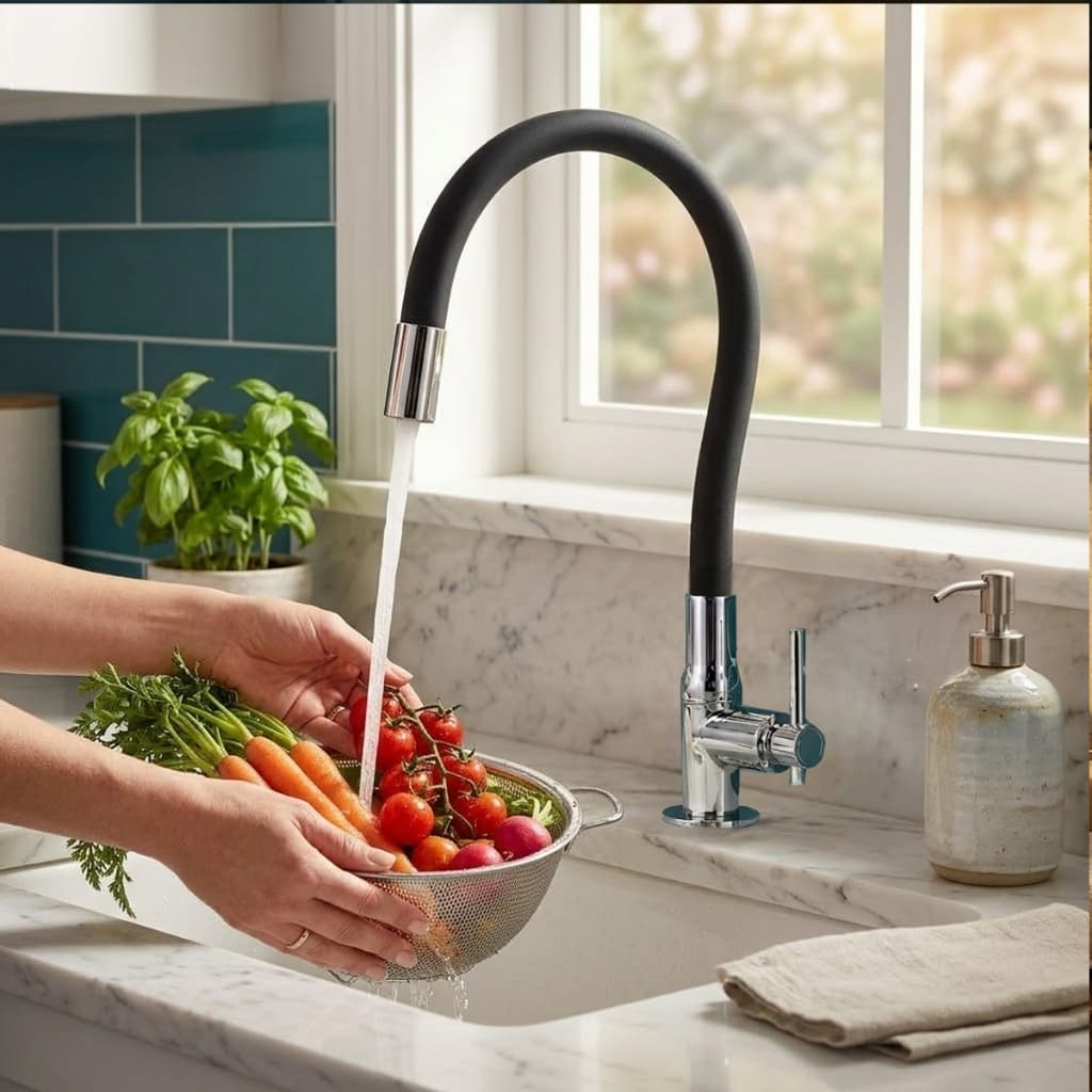 Torneira Pia Cozinha Gourmet Flexível 360 Bancada Cromada ABS Arejador 1/4 Volta