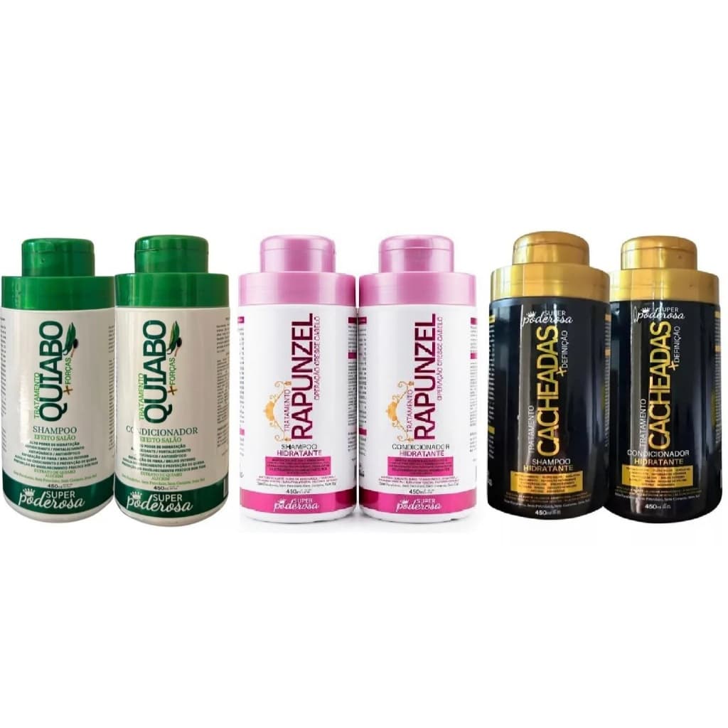 Kit Shampo e Condicionador Quiabo e Cachos Tratamento Rapunzel 450ml.