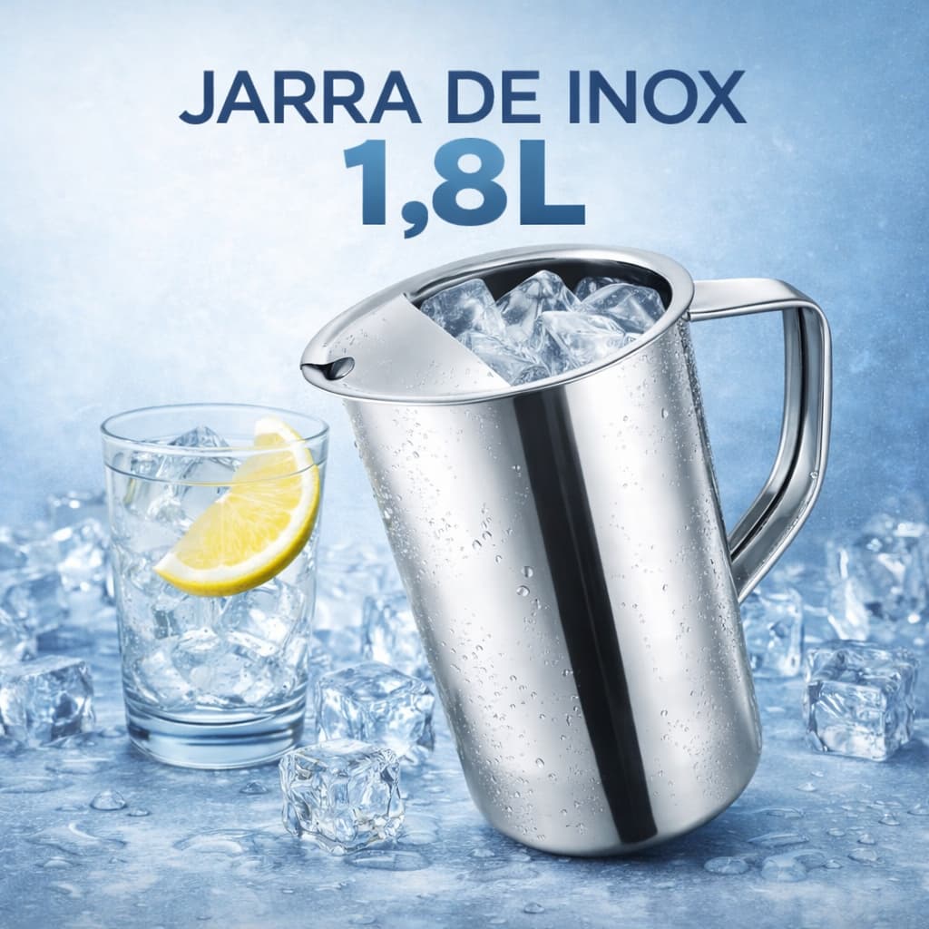 Jarra de Inox 1,8L com Aparador de Gelo | Jarra de Aço Inox para Água, Suco e Bebidas | Resistente e Moderna