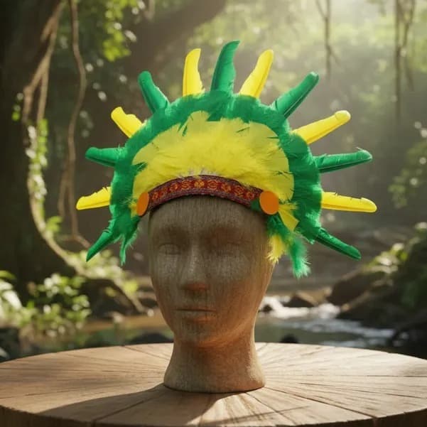 Cocar Indígena Penas Verde E Amarelo Brasil