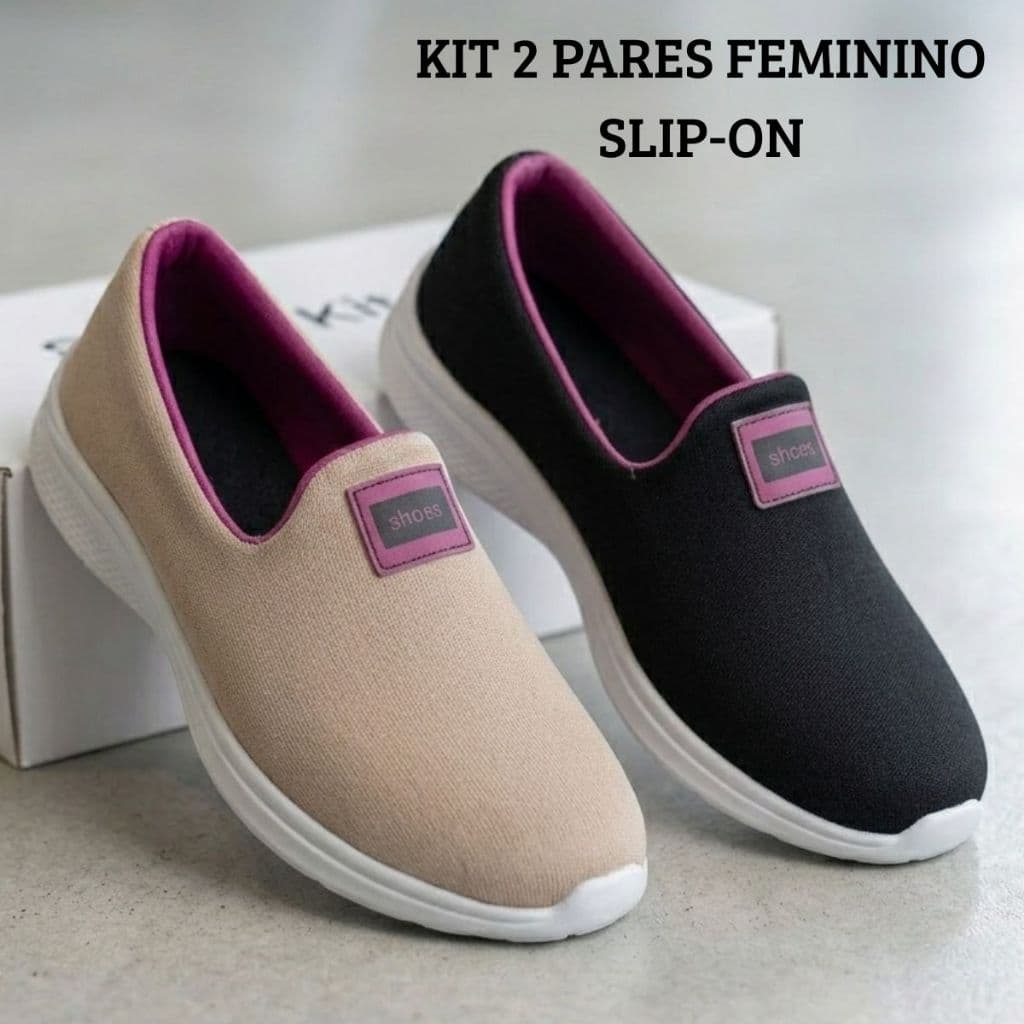 Kit 2 Pares De Tênis Feminino Calce Fácil Esportivo Slip On Casual confortável caminhada Academia