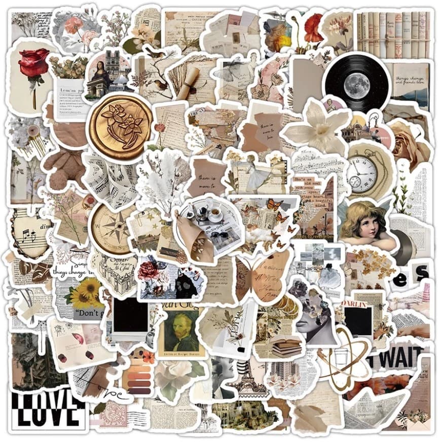 40 Adesivos VINTAGE para Scrapbook | Ideais para Bullet Journal, Planners, Diário, Agenda, Kindle, Garrafas