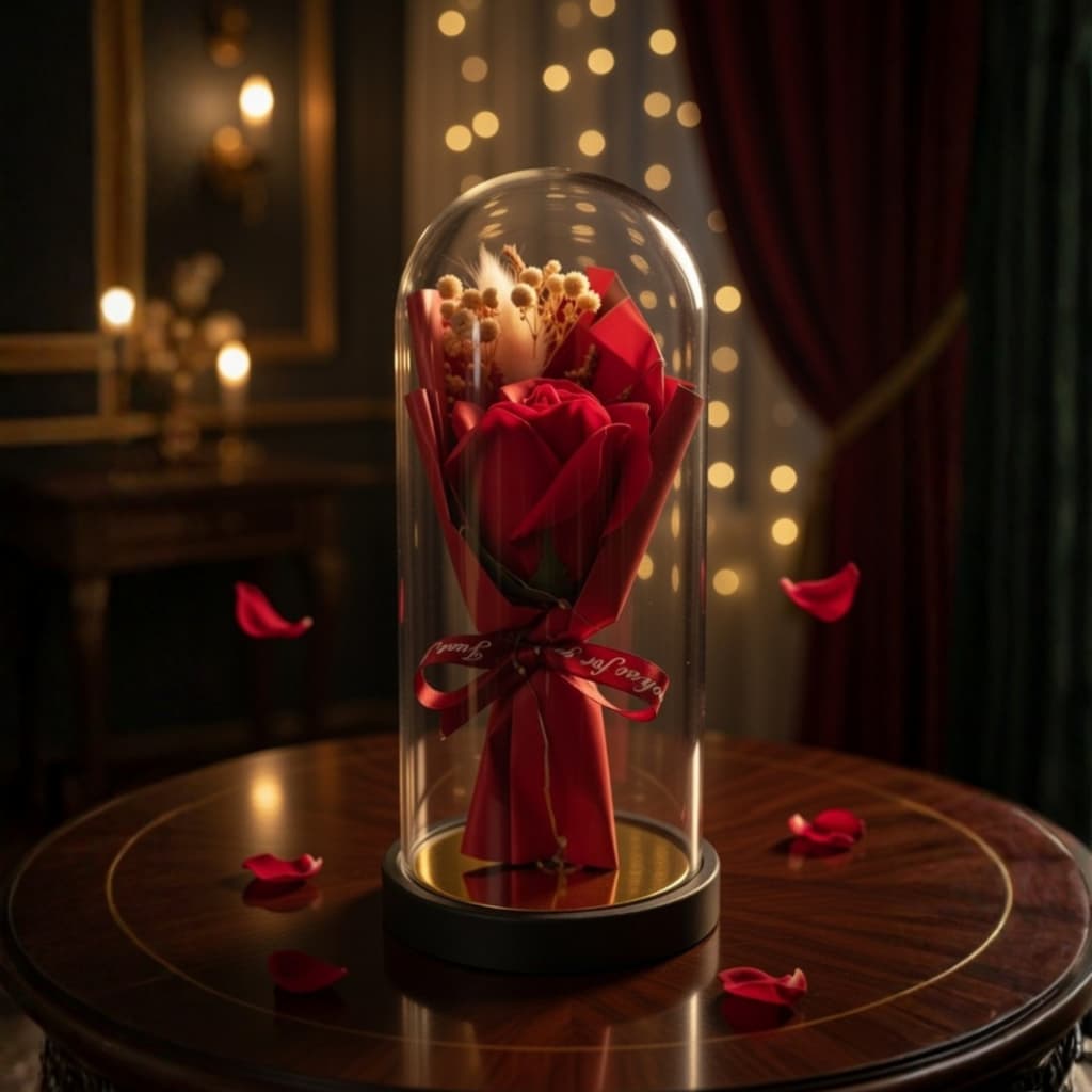 A Rosa Encantada Luminária LED Encanto da Magia Inspirada A Bela e A Fera e no O Pequeno Príncipe Flor Buquê Redoma