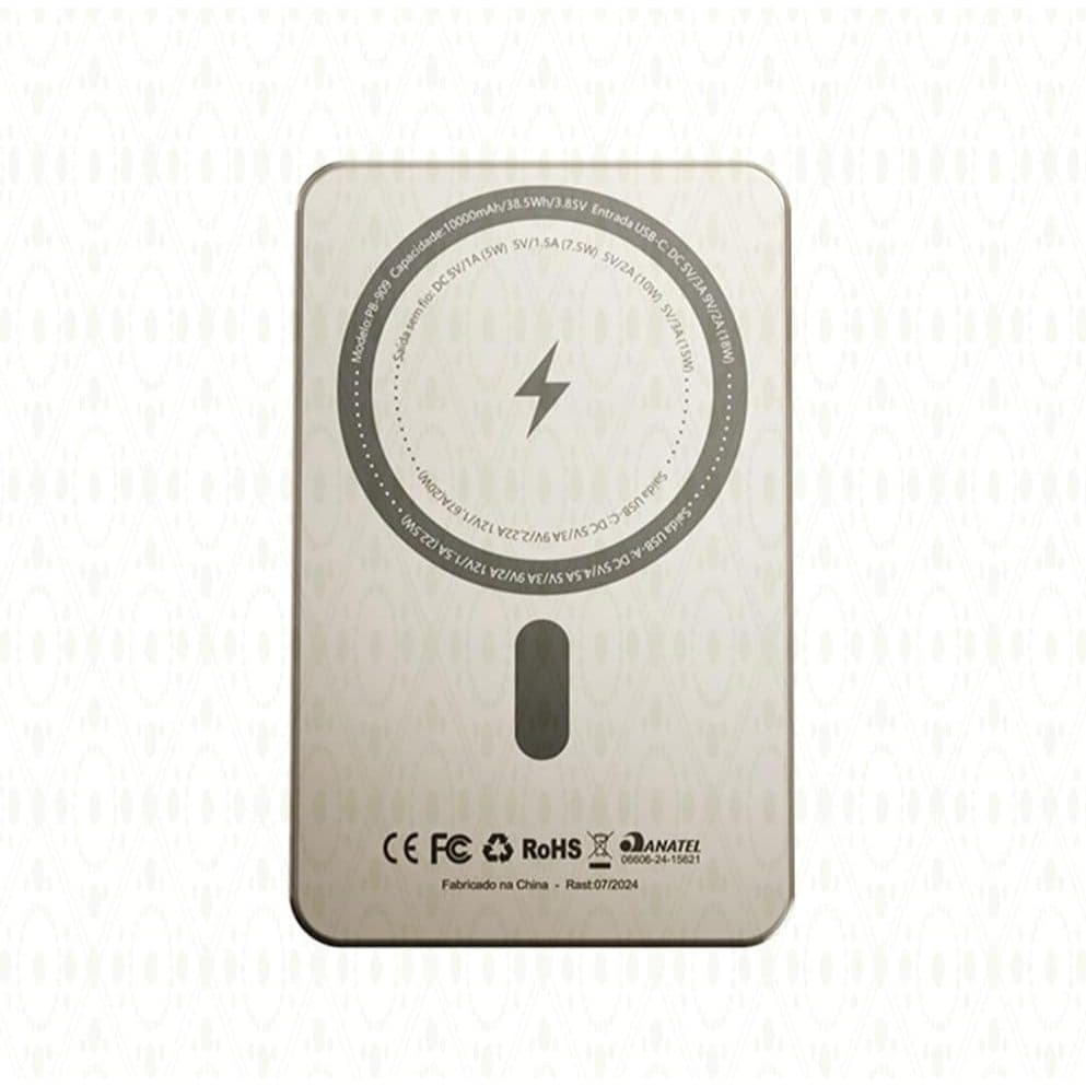 Power Bank Hrebos PB-909 10000mAh Magnético 22.5W – Compatível iPhone 12 a 16, Corpo em Alumínio