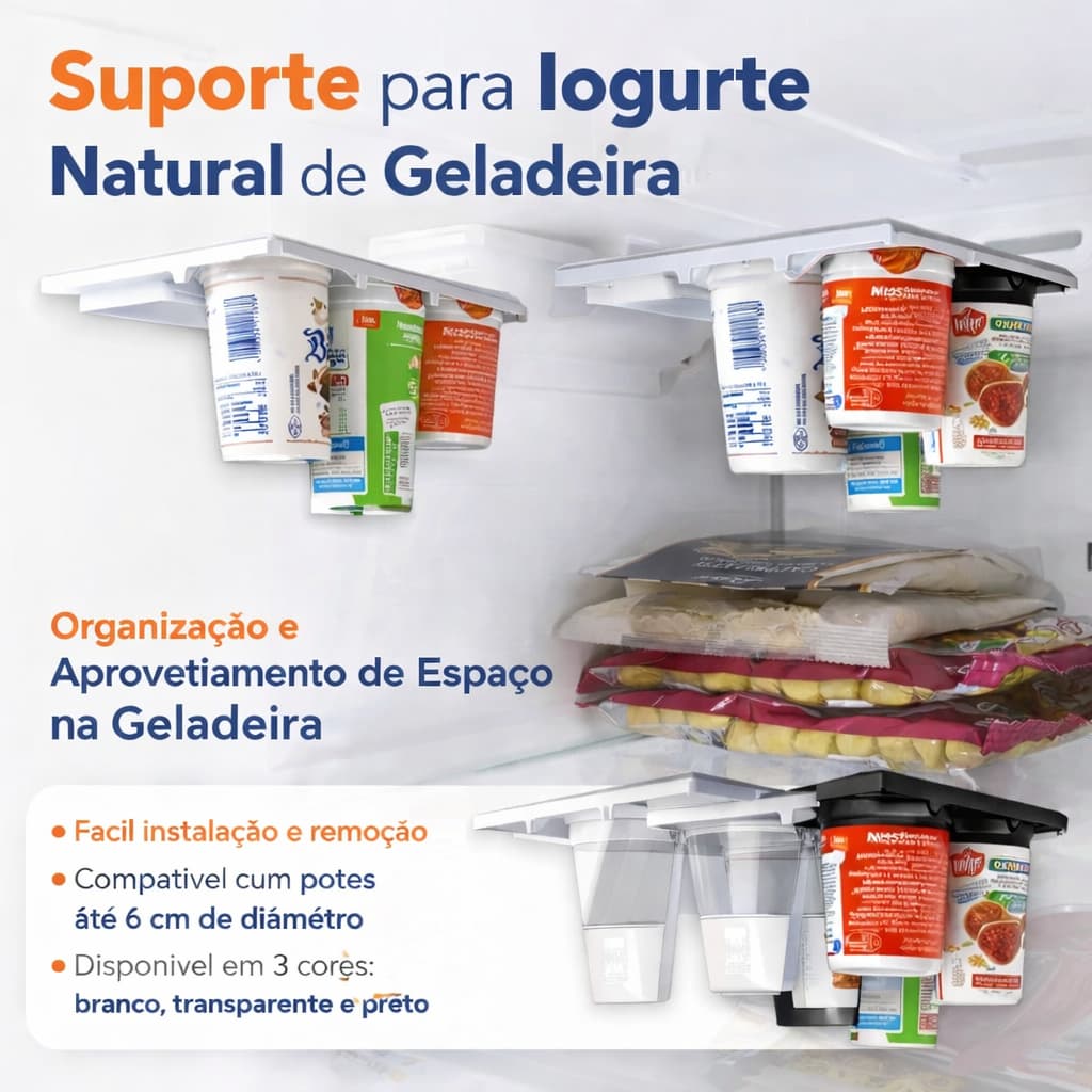 Suporte Para Iogurte Natural De Geladeira Organizador De Potes Porta Iogurte Refrigerador Com Fita Dupla Face Multiuso C