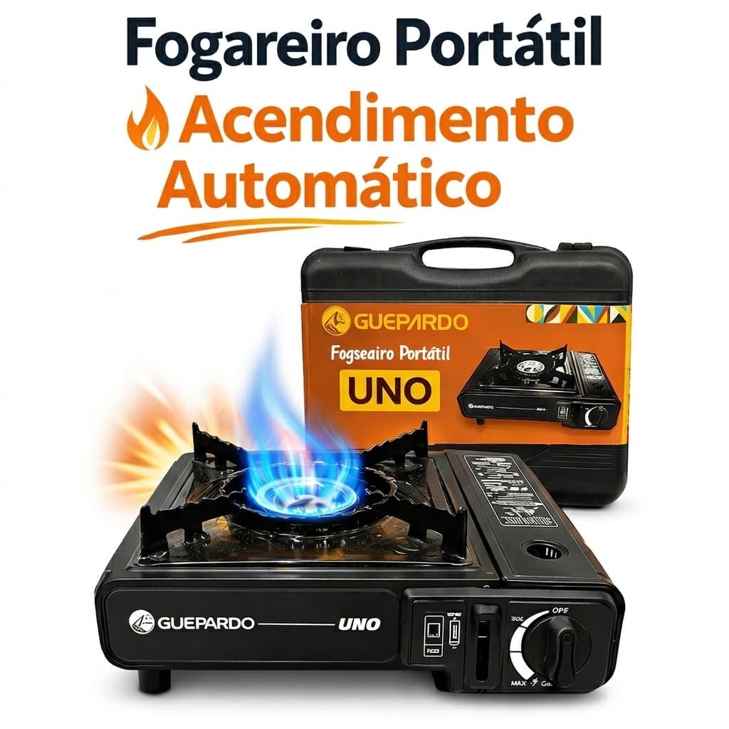 Fogareiro Portátil Acendimento Automático Com Maleta Fogão Portátil Camping  Pesca Guepardo