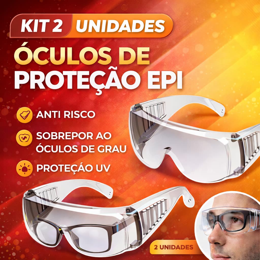 Kit 2 Und Oculos Epi Segurança Proteçao Sobrepor Ao de Grau Incolor  Cipa Proteção Pessoal