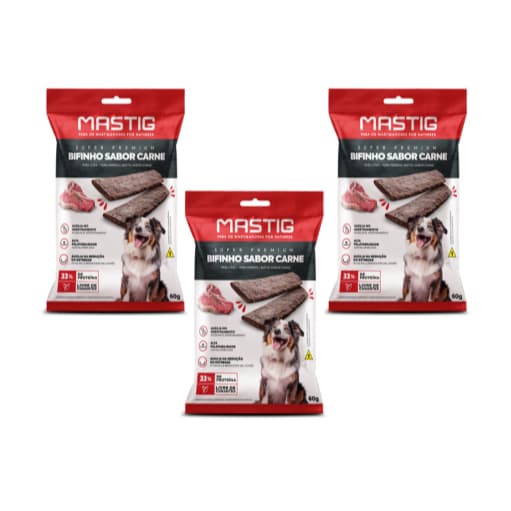 Bifinho para cães Mastig Sabor Carne Kit com 3 pacotes