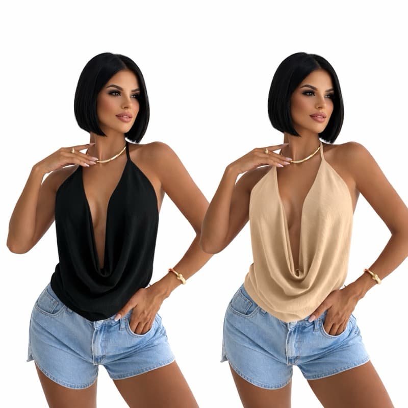 Blusa Cropped Gola Boba Multiformas Amarração Tecido Dunas Fresquinha Estilosa