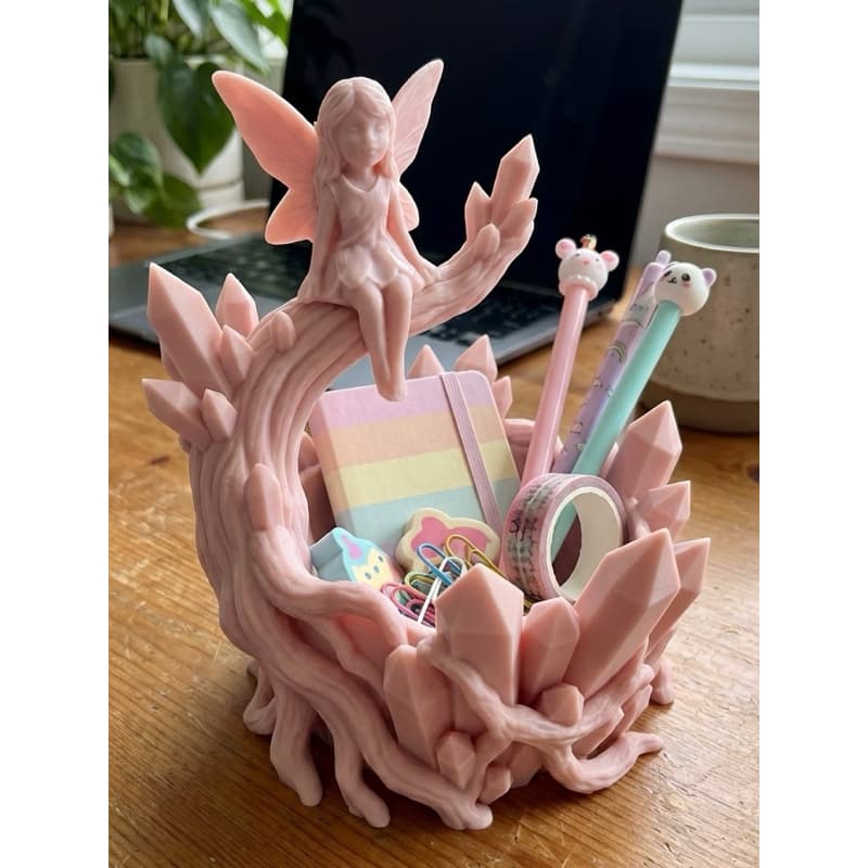Organizador de Mesa Escritorio Papelaria de Luxo Fadas Esculpido Kawaii - Porta Canetas e Objetos Estético Desktop Decor