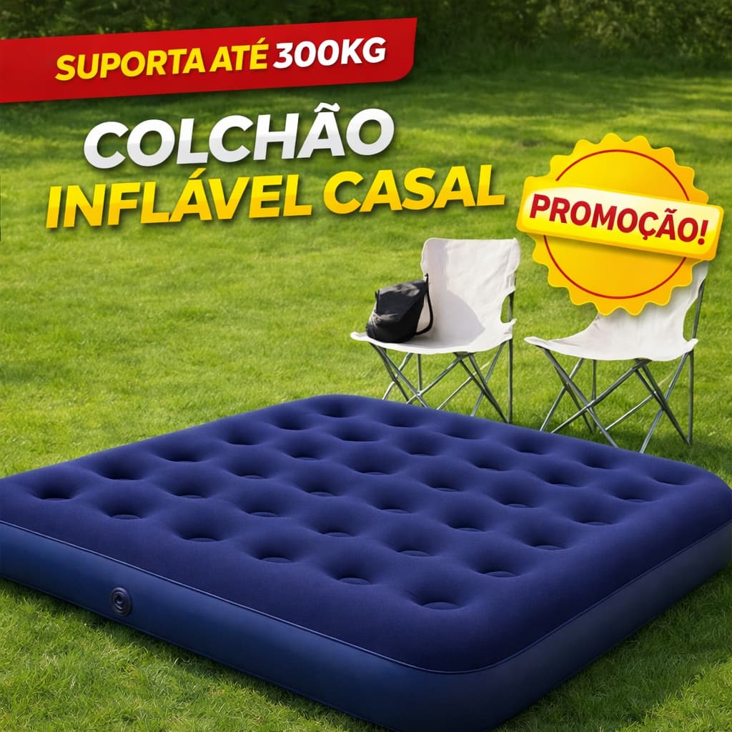 Colchão Inflável Casal e Solteiro Suporta 300kg Resistente Camping Praia Viagem Portátil Confortável
