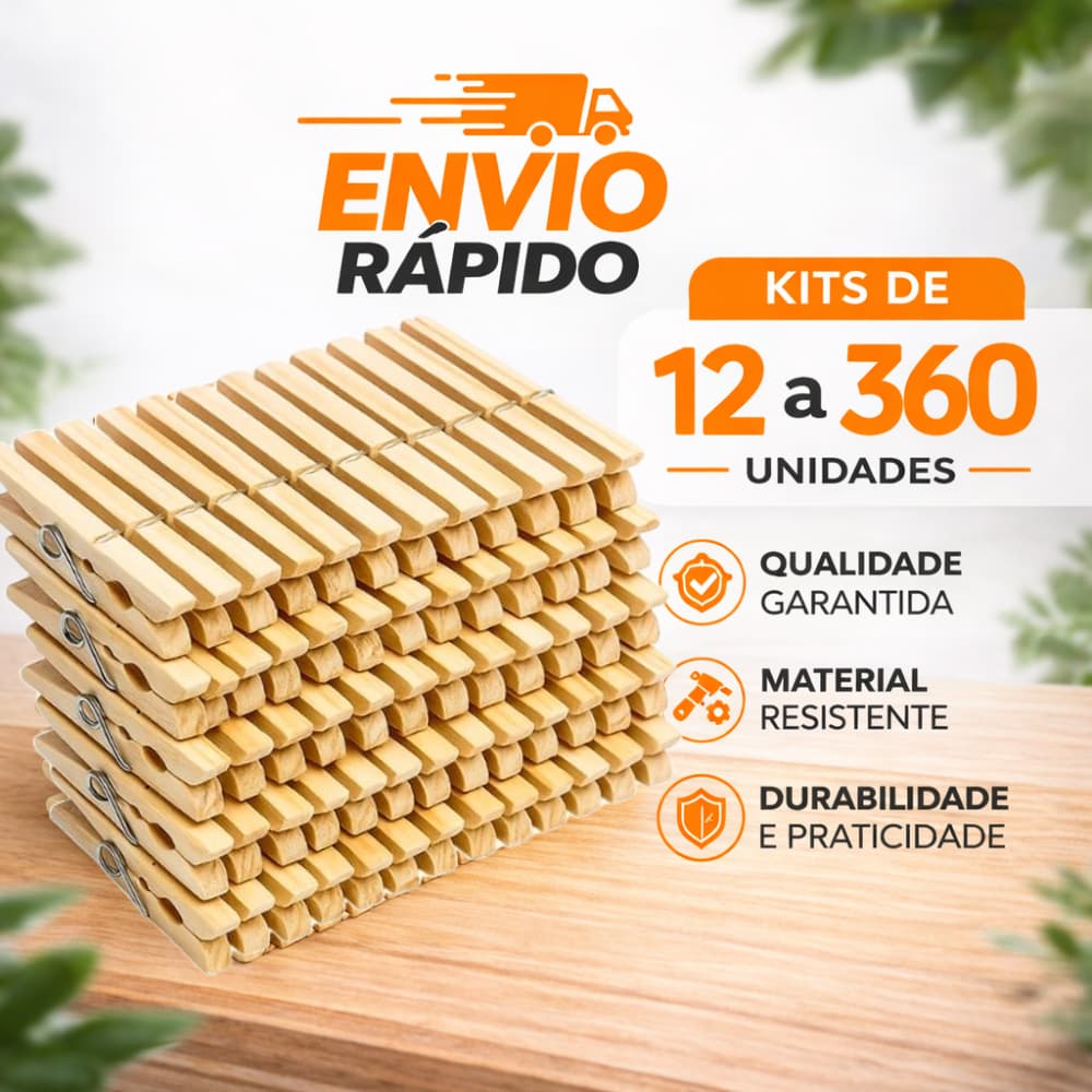Kit Prendedores Pregadores Grampos de Roupa Madeira