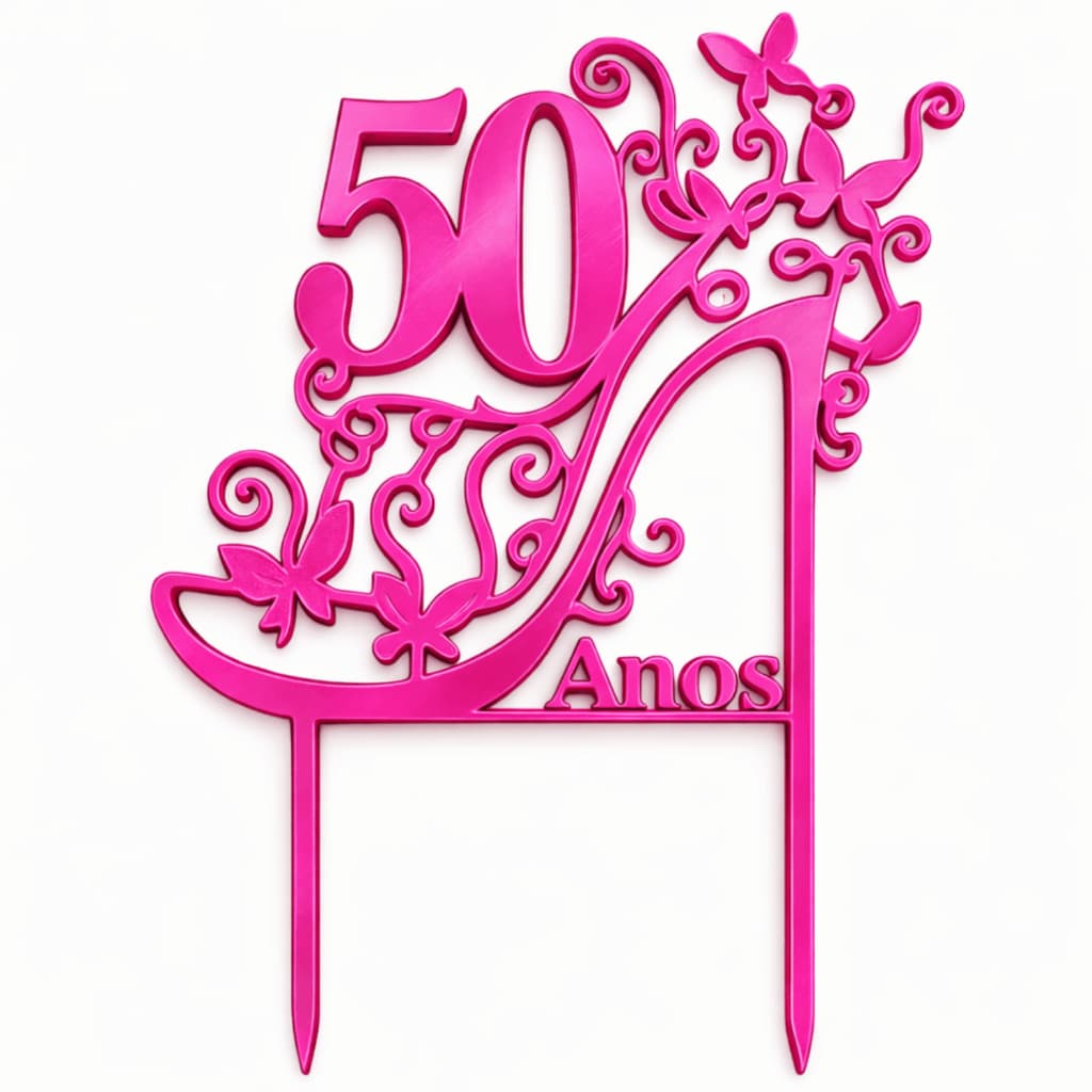 Topo de Bolo 50 Anos Luxo Topper Decorativo Sapato Festa Aniversário Bodas de Ouro