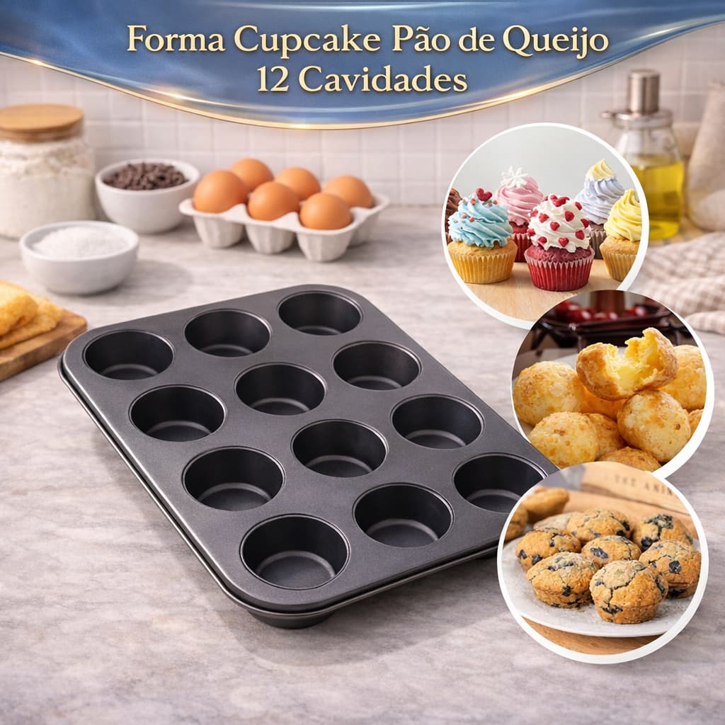 Forma Silicone 12 Cavidades Assar Cupcake Pao Queijo Muffin Antiaderente Forno Cozinha Confeitaria