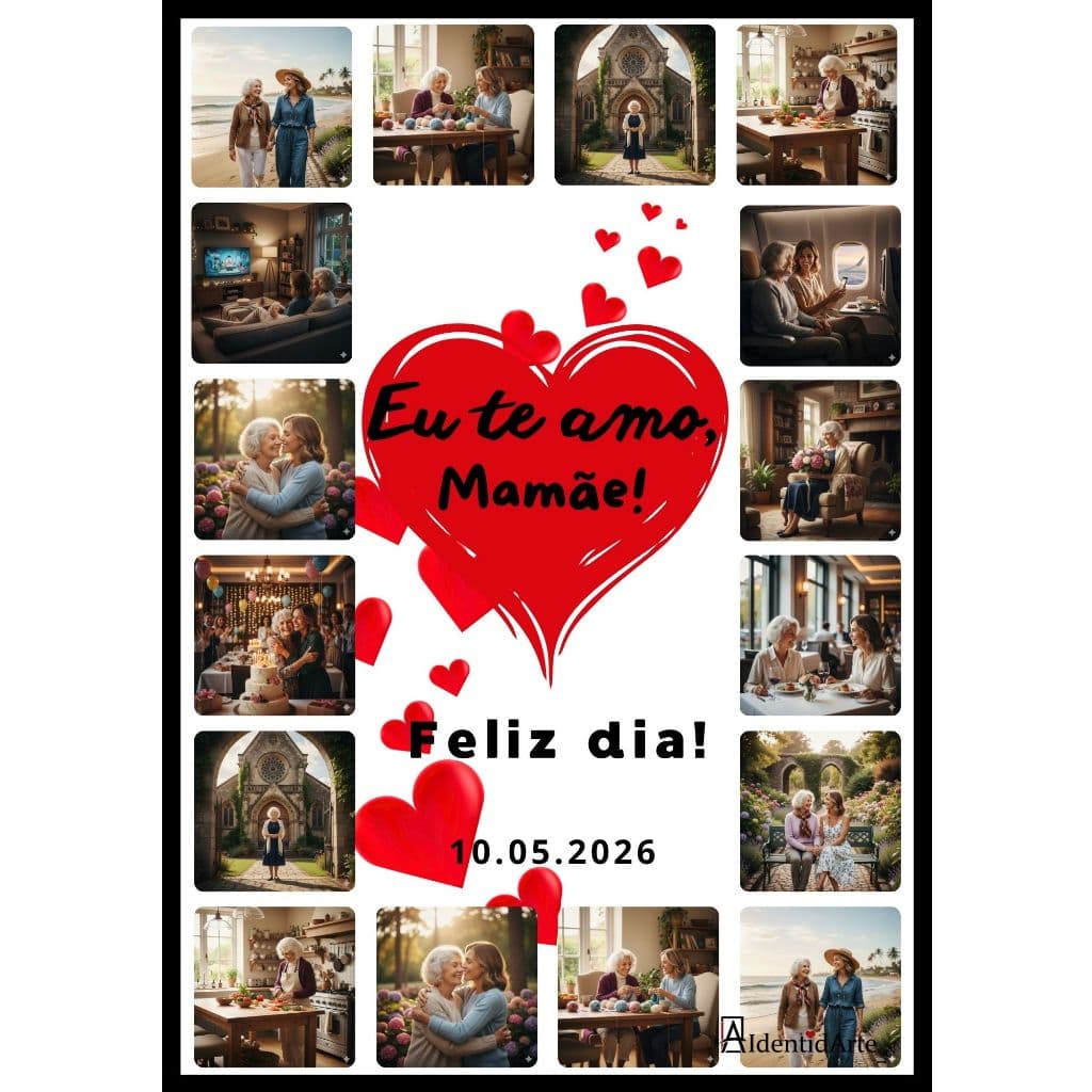 Quadro Personalizado Dia das Mães Porta-Retrato Moldura Decorativa Homenagem Presente tamanho A4 Cor Preta