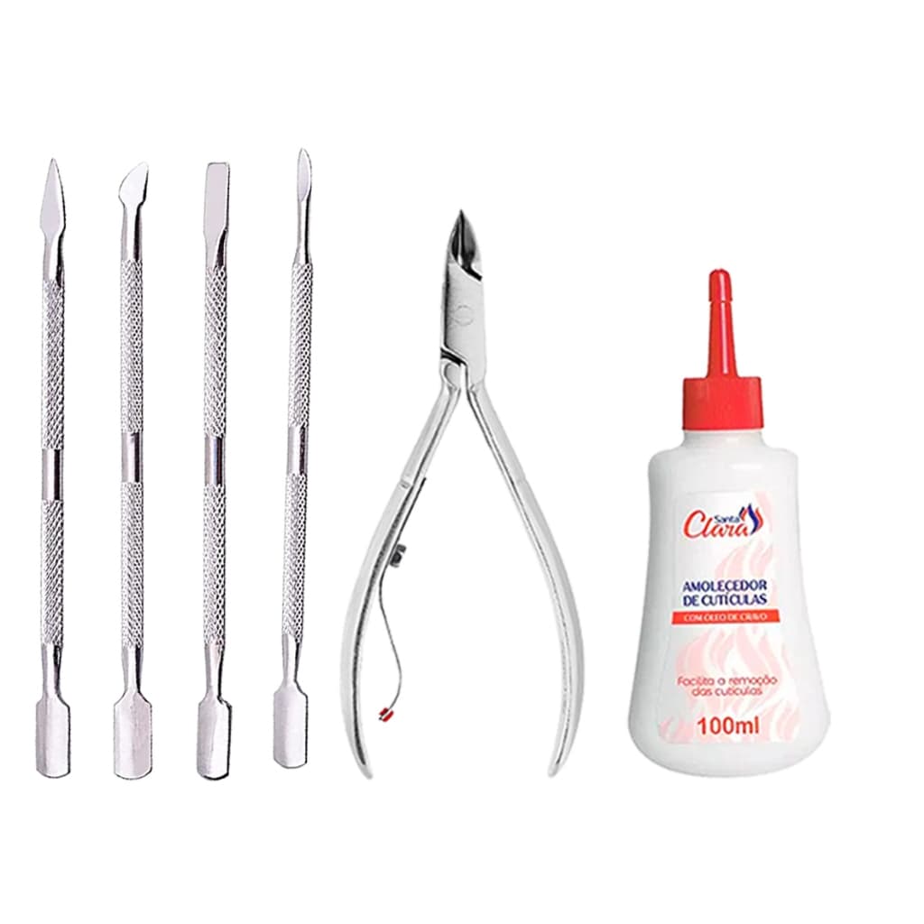 Kit de Remoção de Cutículas Manicure Alicate Amolecedor Espátulas