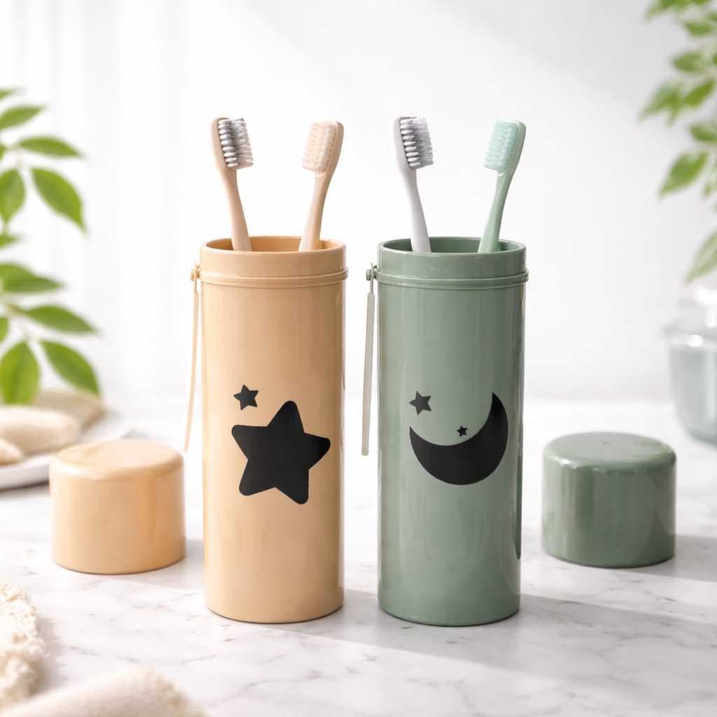 Porta Escova de Dente Portátil com Tampa – Design Moderno (Estrela/Lua) duas variações