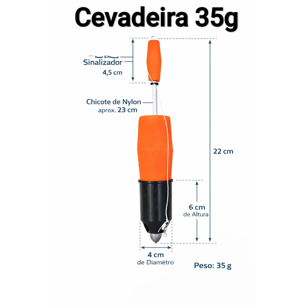 Boia Pesqueiro 35g Cevadeira Material de Pesca Pacu Tamba Cevadoura Chicote Cano Aluminio Arremessos