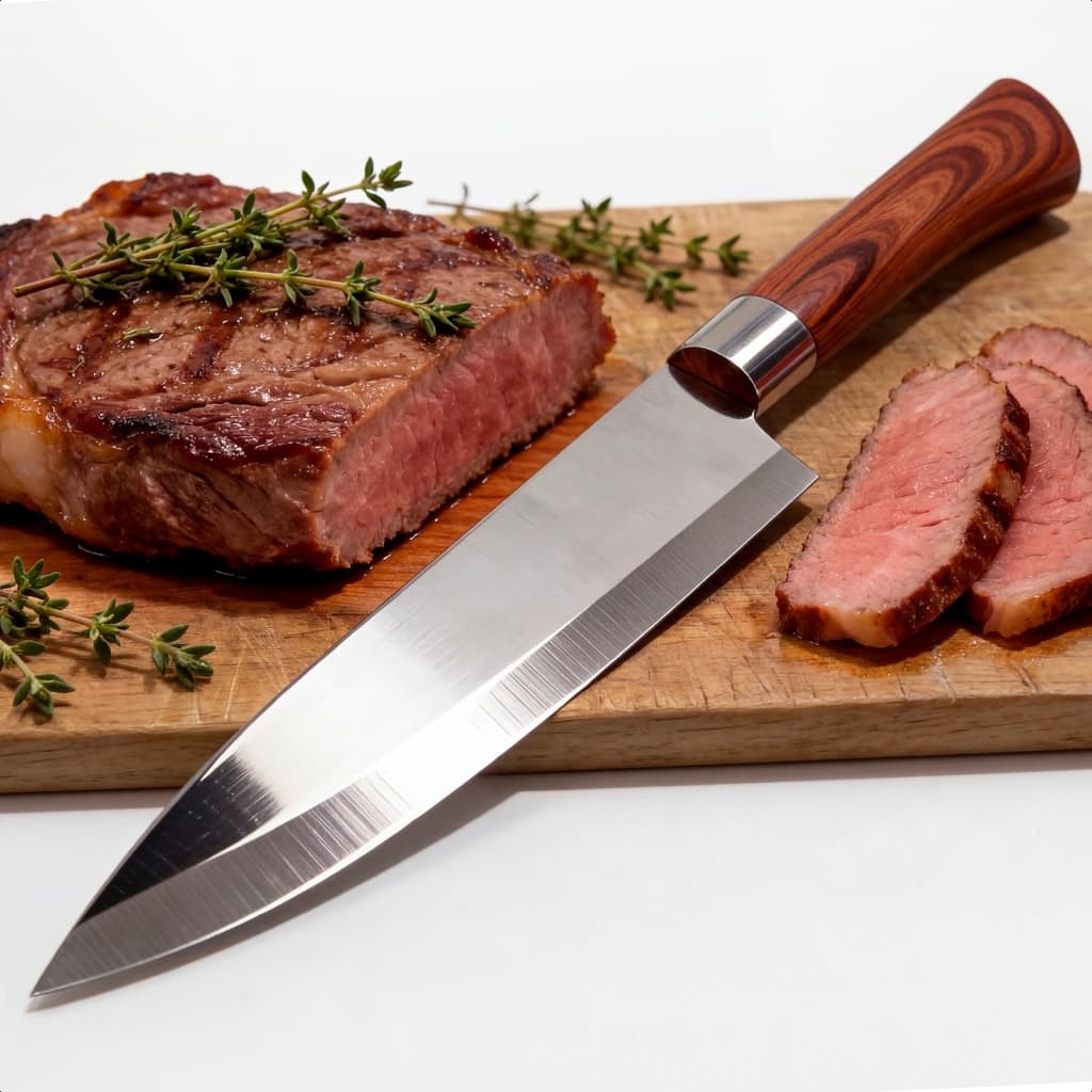 Faca Para Churrasco Aço Inox Cabo Madeira Corte Preciso Carnes Profissional