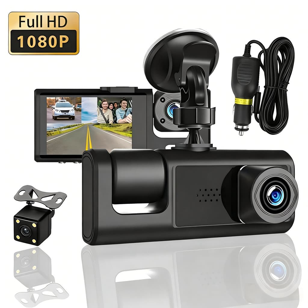 Câmera Traço Para Carro 1080P HD Dash Cam 3 Câmera 24H Monitor de Estacionamento dvr 360° Moby