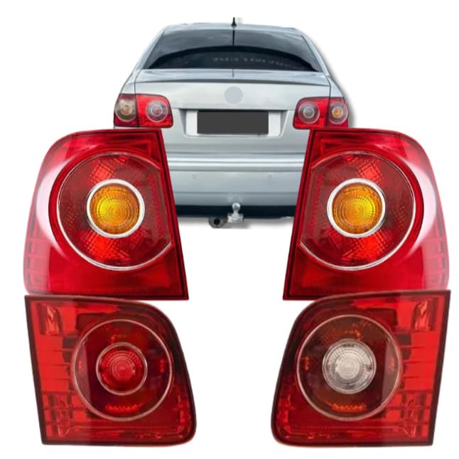 Jogo Kit 4 Lanternas Traseiras Polo Sedan 2007 a 2014 Âmbar Vermelha (Completo) - RF
