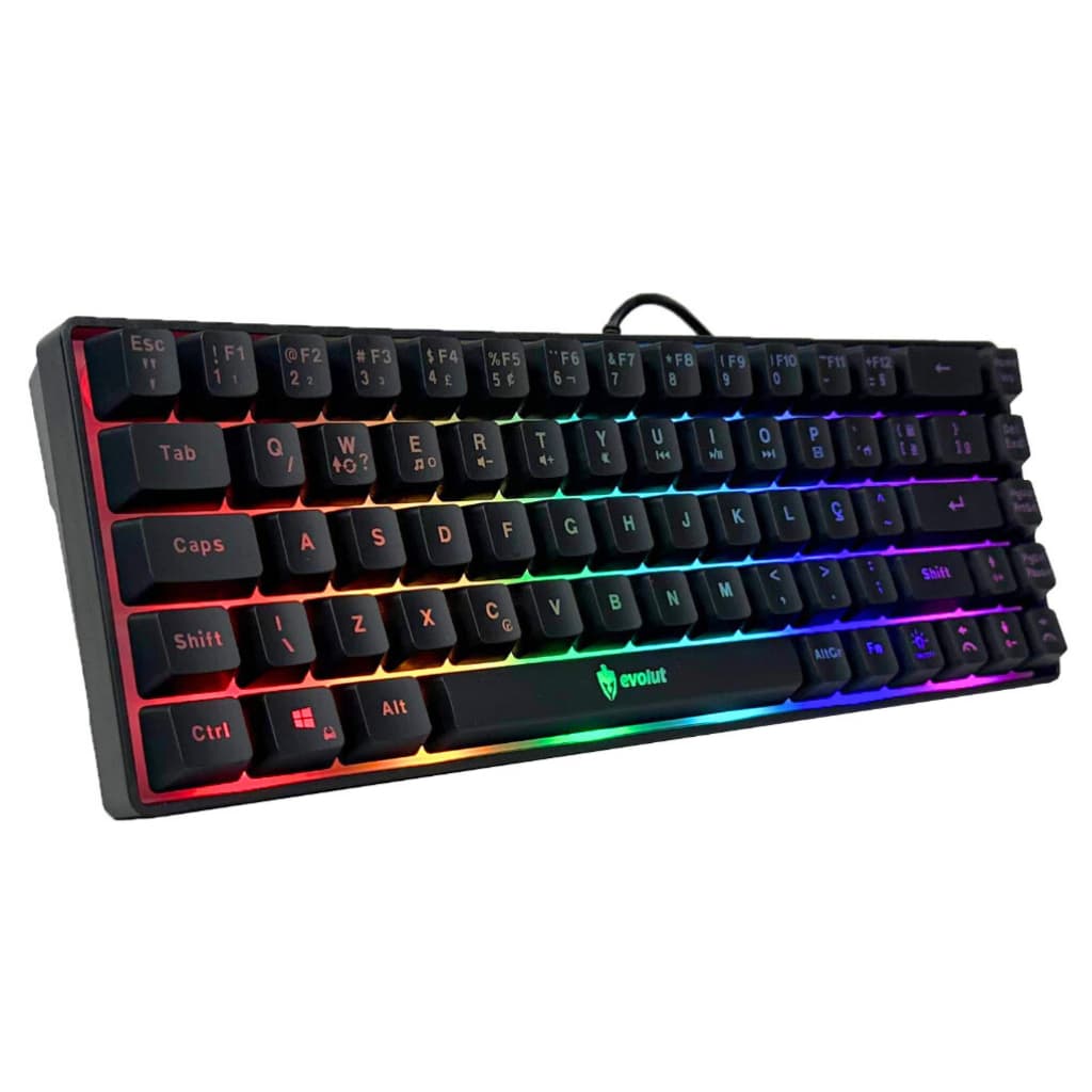 Teclado Gamer Semi Mecânico 60% com Fio Preto Led Rgb Abnt2 Usb Pc Computador Video Game Pequeno
