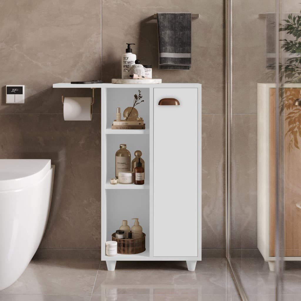 Armário Banheiro Organizador Compacto Solution Com Porta Nicho E Suporte Papel Higiênico Branco