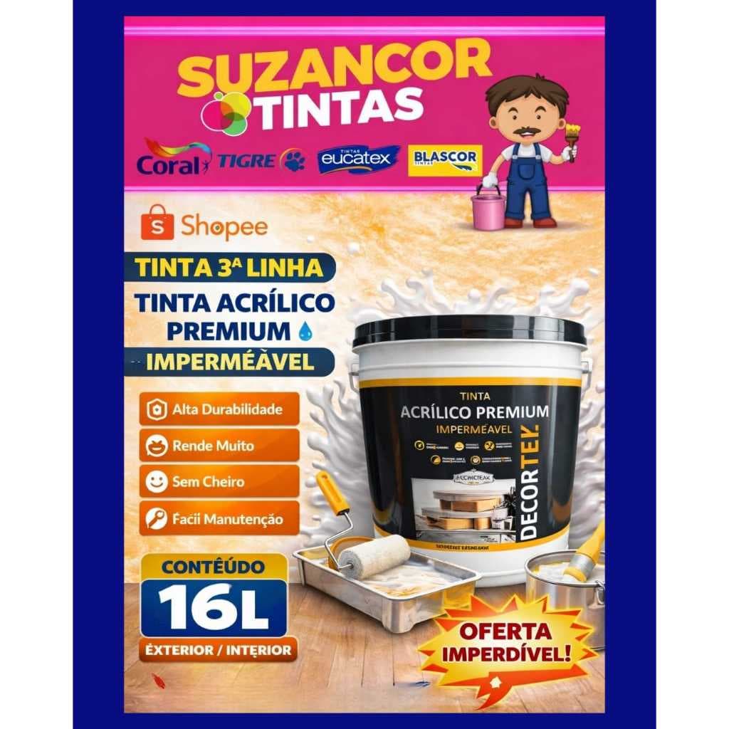 Látex Acrílico Económico Decortex Balde 16lt Branco IMPERMEAVEL LIMPAVEL  ANTI MOFO SEM CHEIRO