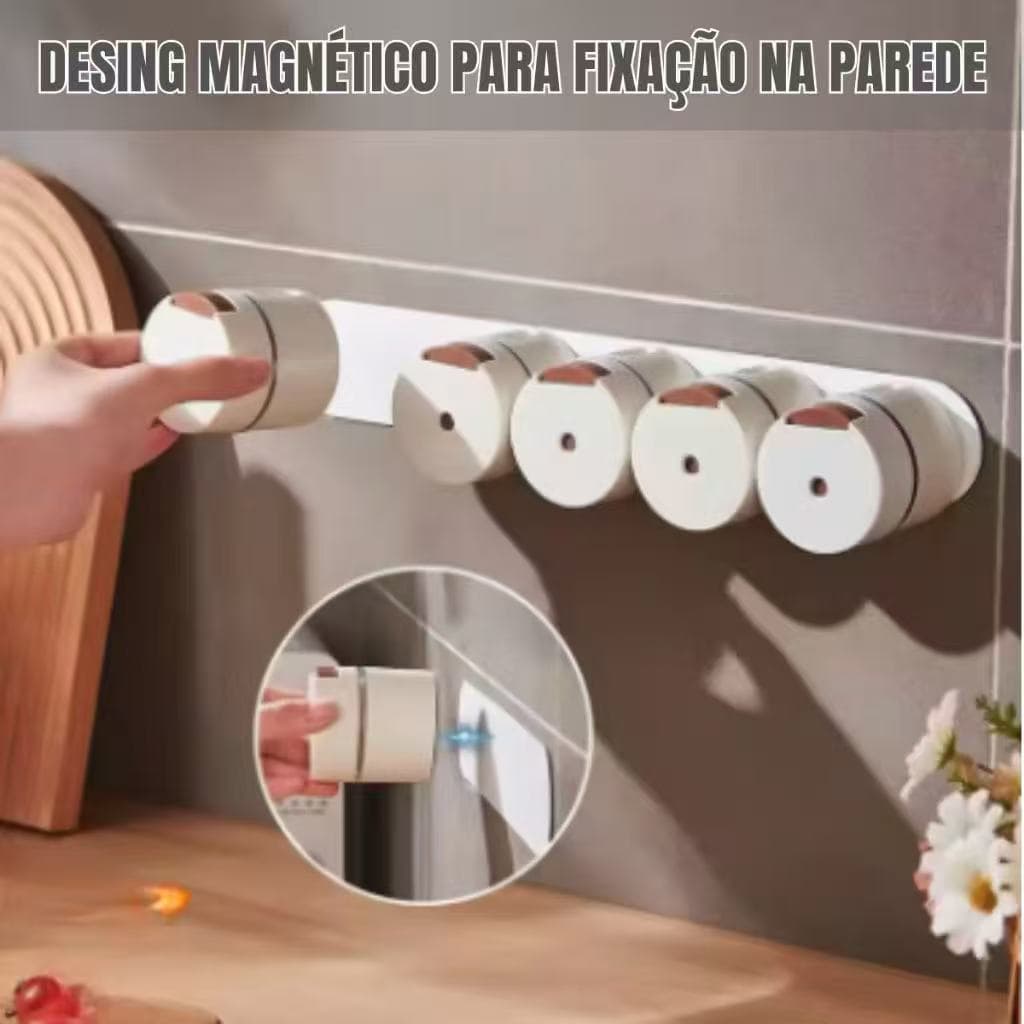 KIT 6 Pote de Tempero Organizador Magnético com Suporte de Parede Cozinha-999
