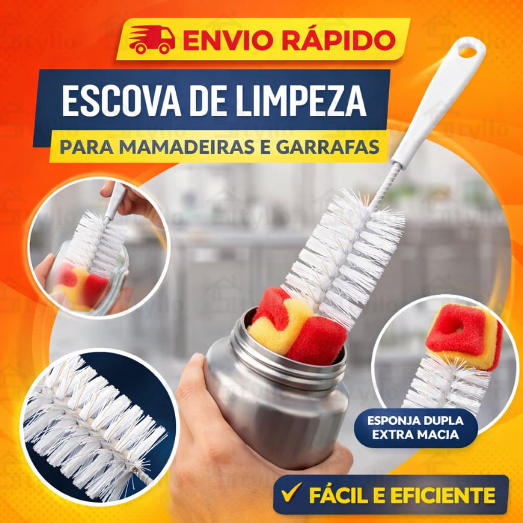 Escova para Lavar Mamadeira e Bico Com Esponja 38cm |  Garrafas e Copos