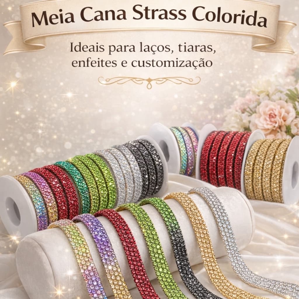 Meia Cana com Strass 8MM Para Chinelo Personalizados Roupas Decoração 2 metros