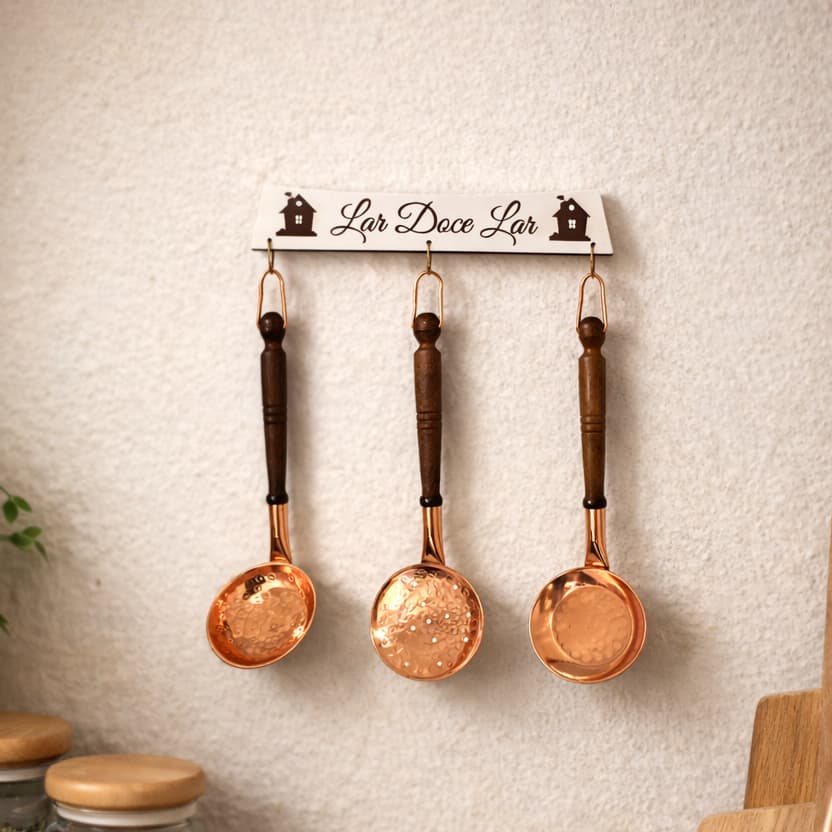 Trio Colher Concha e Escumadeira em Cobre Puro Decorativo
