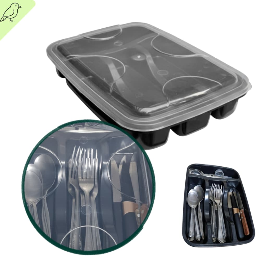 Porta Talher com Tampa Organizador Cozinha Tampa Durável Premium para Armazenar na Gaveta