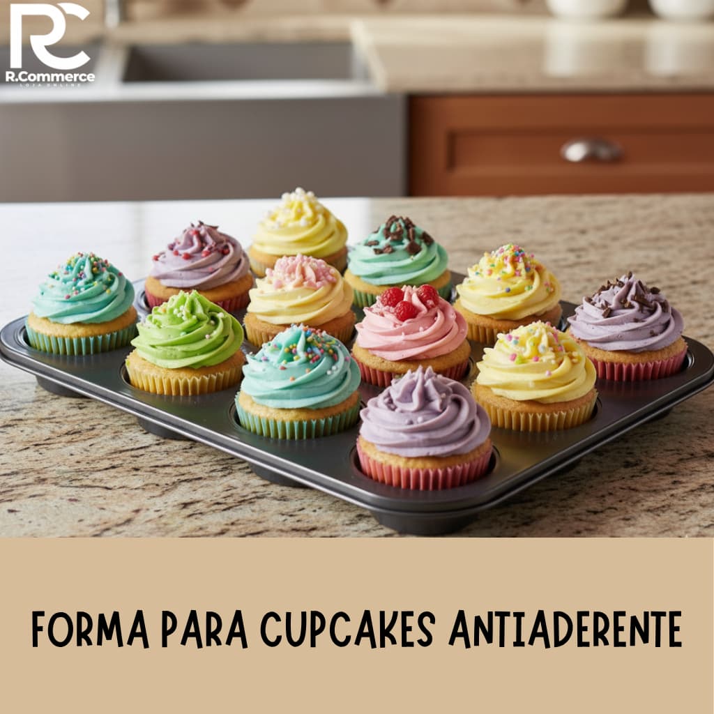 Forma Cupcake Pão de Queijo 12 Cavidades Aço Carbono Assa Uniforme Durável Confeitaria Cozinha