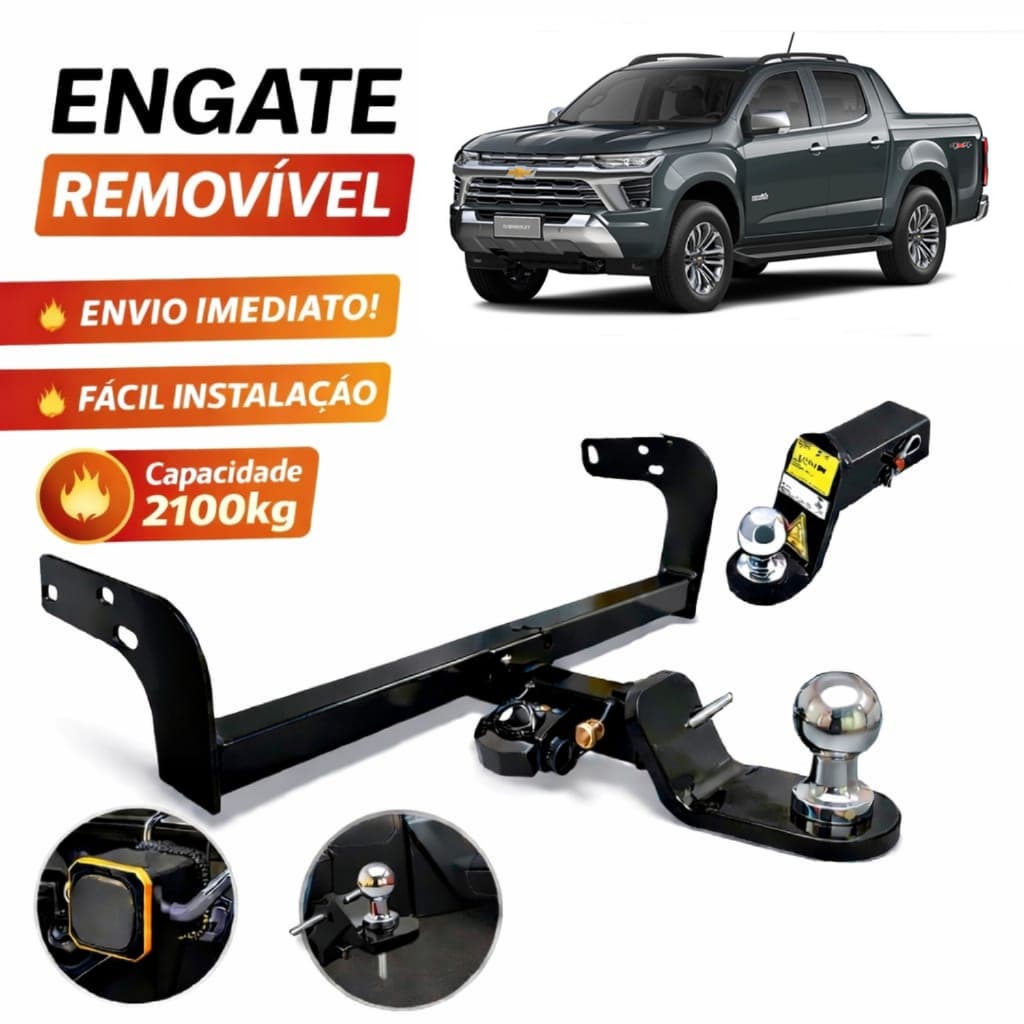 ENGATE REBOQUE REMOVÍVEL CHEVROLET S10 2012 À 2026 2100KG RABICHO NOVO COMPLETO NÃO FURA