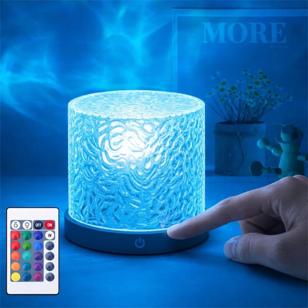 Abajur Quarto Luminária Led De Mesa Touch Projetora Ondas Do Mar Touch Com Controle Luz Noturna 16 Cores