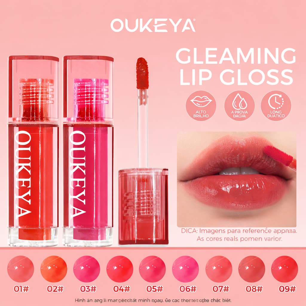 OUKEYA Kit Batom Líquido Gloss 6 Cores Brilho Labial Hidrata Lábios Macios Efeito Volume Natural