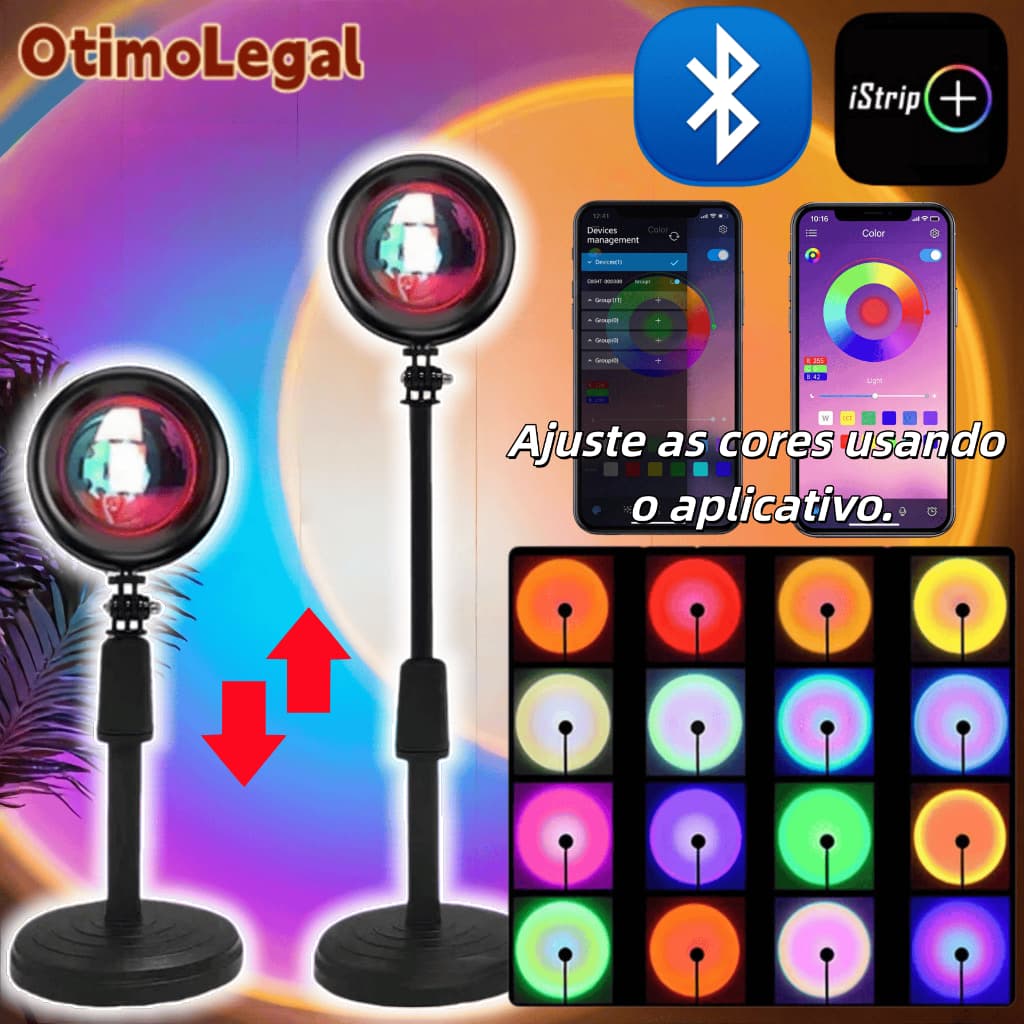 Lâmpada Pôr do Sol Compatível com App e Luz Noturna USB 16 Cores Ajustáveis para Decoração de Quarto e Festas