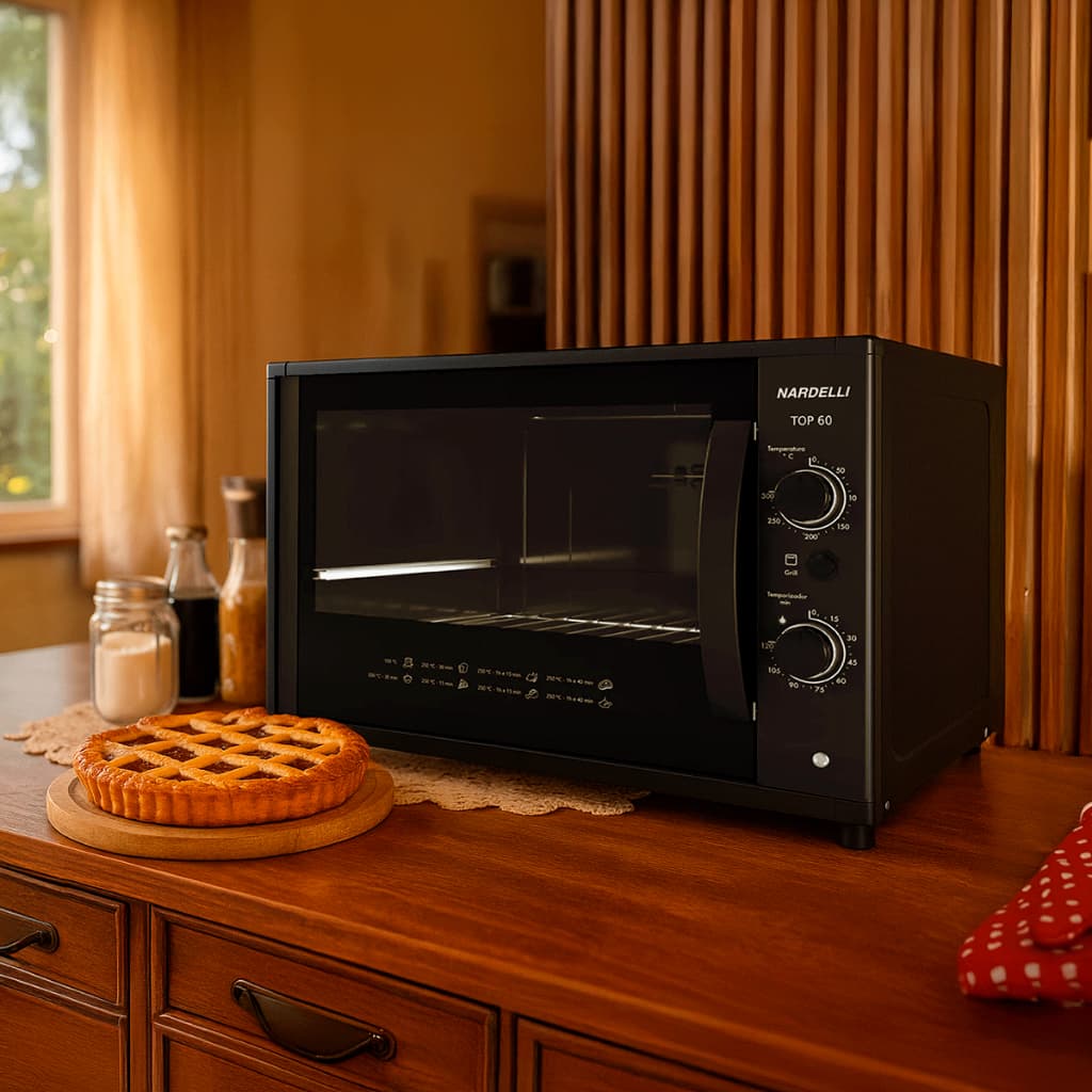 Forno Elétrico Nardelli Top60 Black 60 Litros Bancada 110V | Timer Grill Dourador Easy Clean