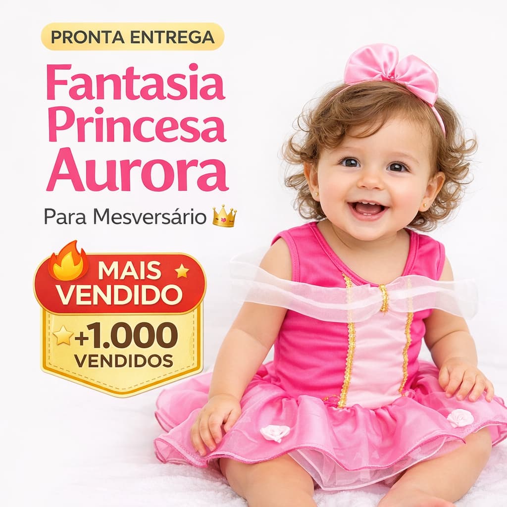 Fantasia Bebê Princesa Aurora Estilo Luxo Rosa Com Tule Roupa De Festa Delicada E Encantadora