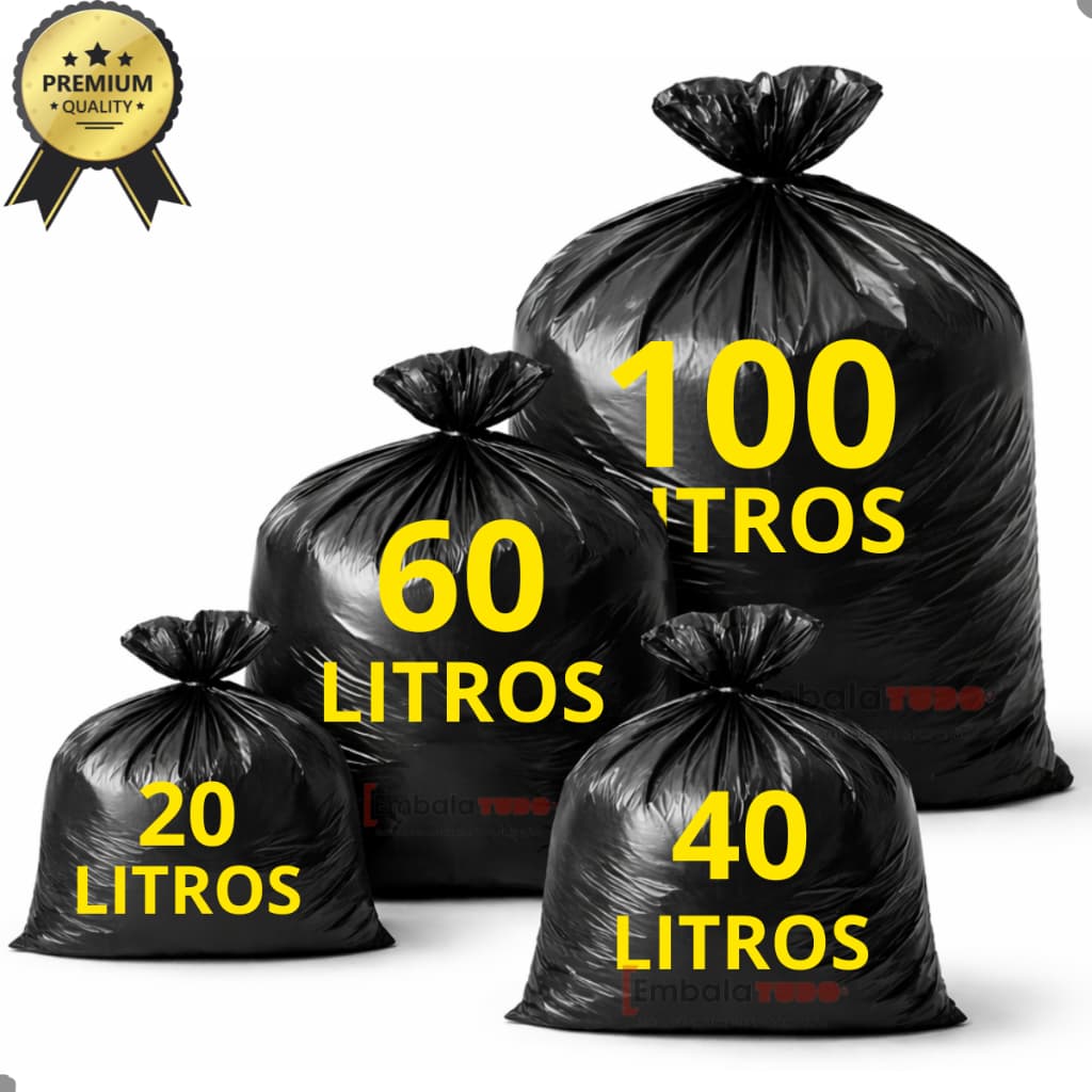 Saco Lixo Preto Resistente com 100 Unidades 100L - 60L - 40L - 20L Diversos Tamanhos
