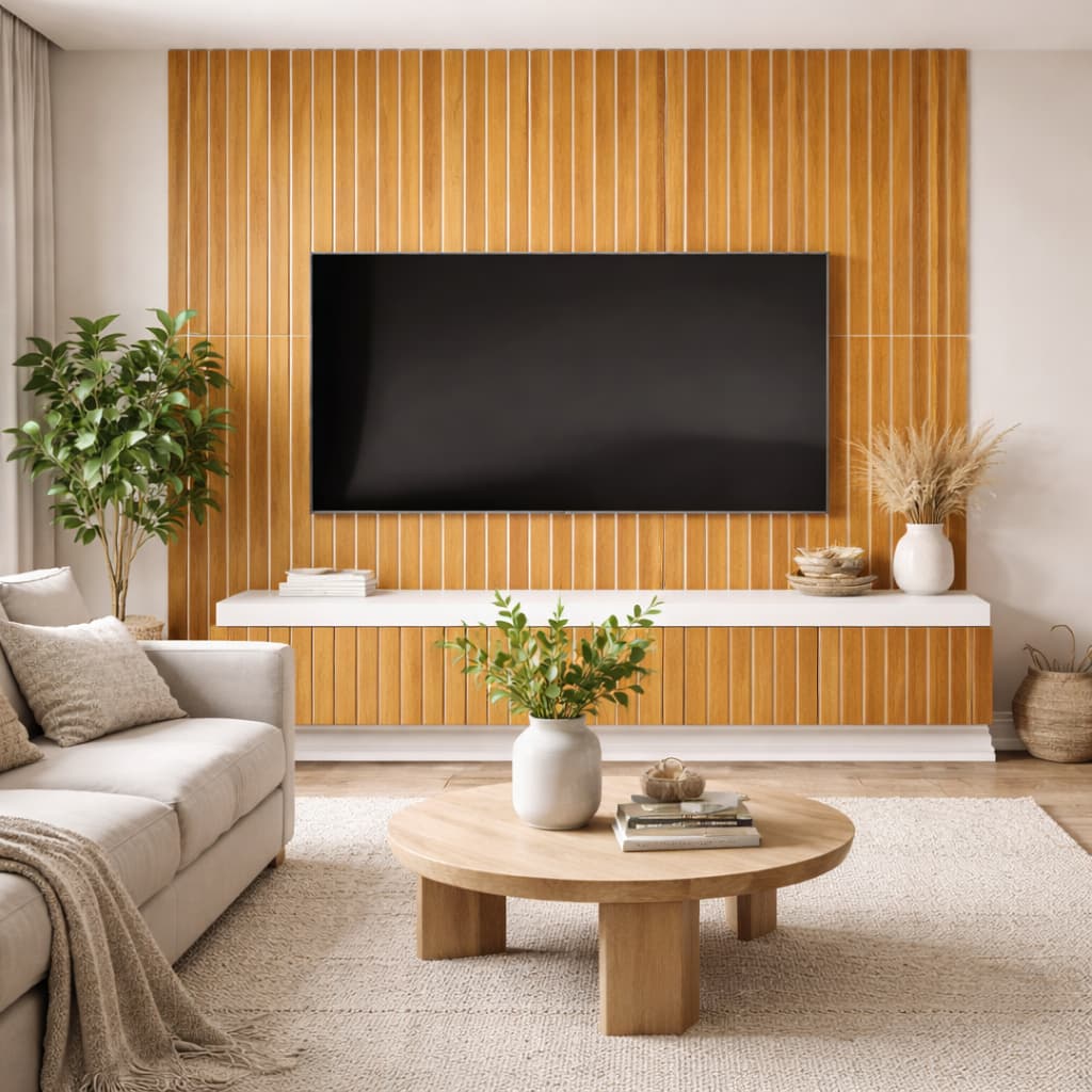 Painel Ripado Adesivo Parede MDF 3D Infiniteline Decorativo Cabeceira Sala Quarto Moderno 45x11