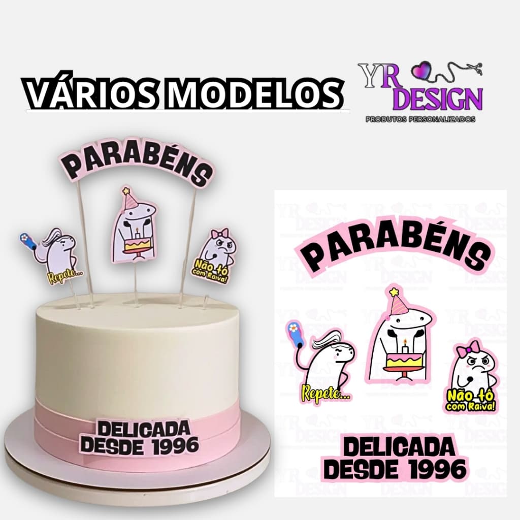 Topo de bolo bento cake - topper flork - Topo para bolo