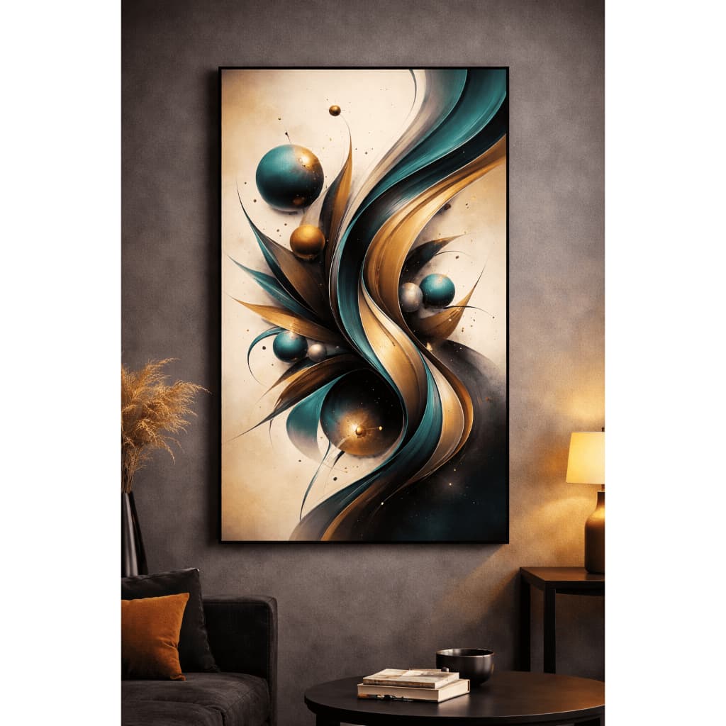 Quadro Decorativo Pintura Abstrata Geométrica Vibrante Circulos Dourados Luxo Decoração Sala Quarto