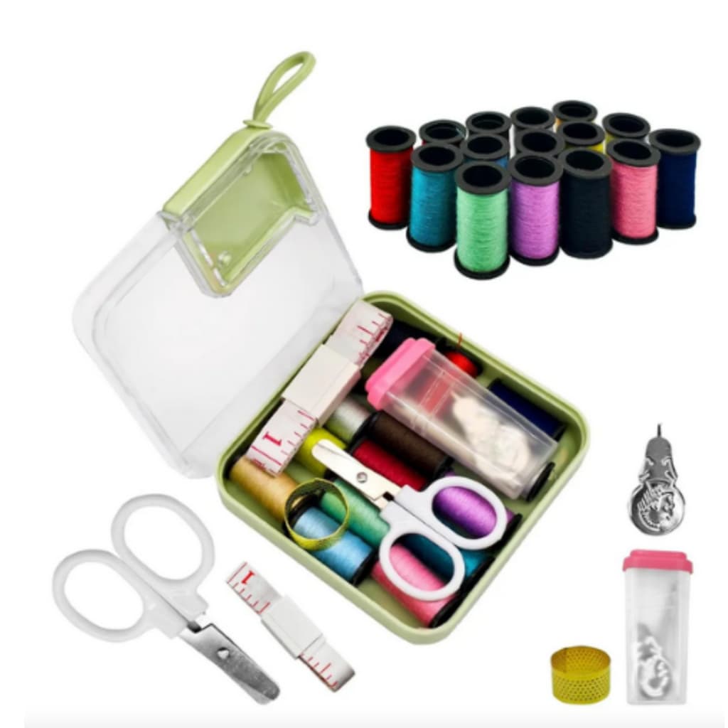 Kit de Costura Portátil, 22 Peças, para Viagens com Linhas Coloridas, Agulhas, Tesoura, Dedal