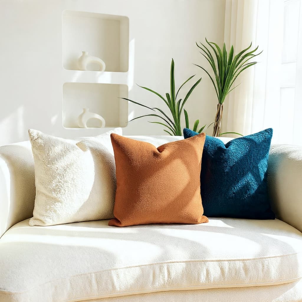 Kit 4 Capas de Almofadas Organic Bouclê Luxo Orgânico Decorativa para Sofá Cama C/ Zíper