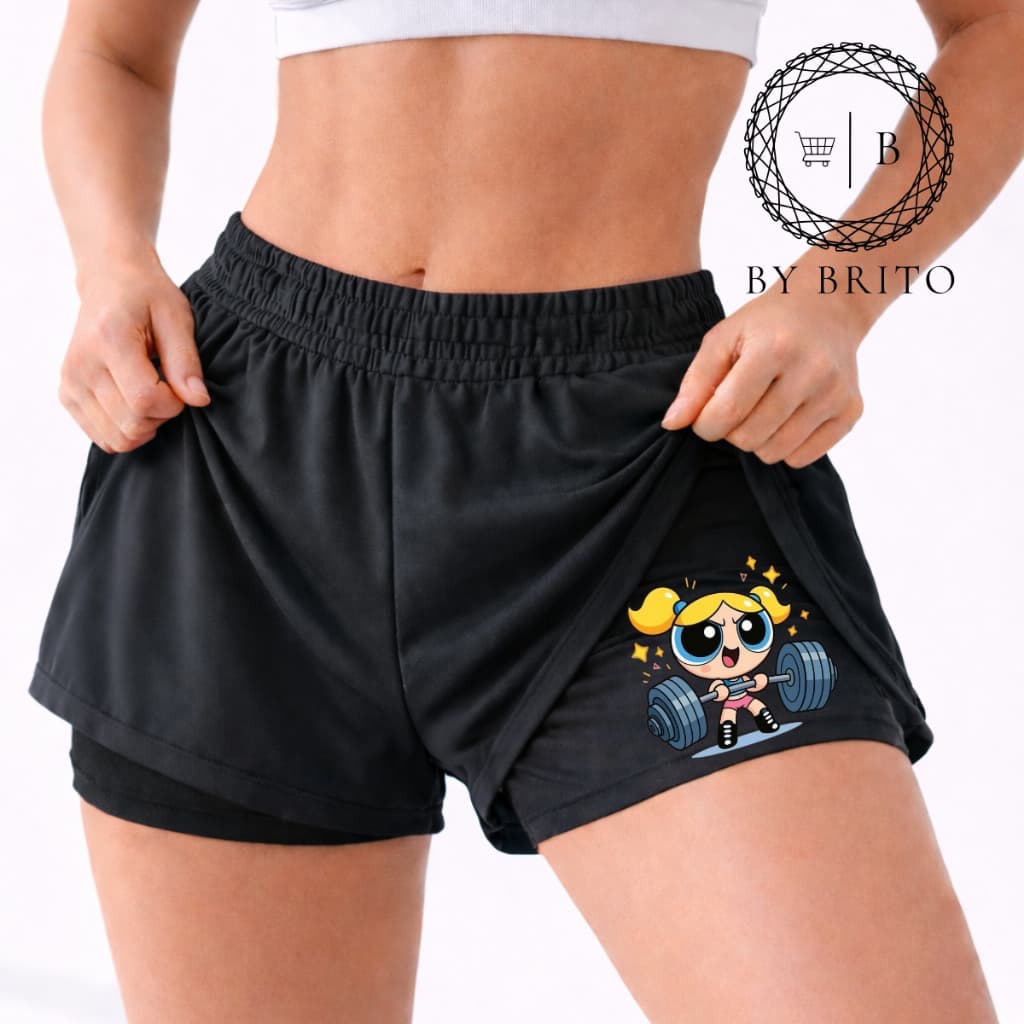Shorts Feminino Compressão 2 Em 1 LINDINHA  01 Ideal Para Treinos, Corridas, Academia, Fit